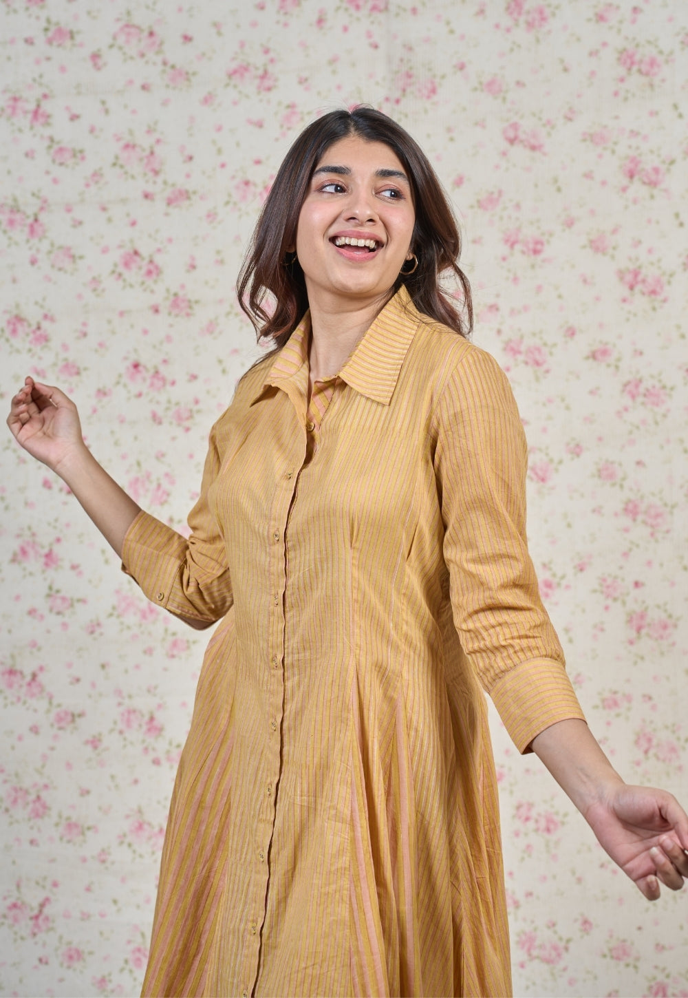 Claire Yellow Sanganeri Mul Cotton A Line Dress