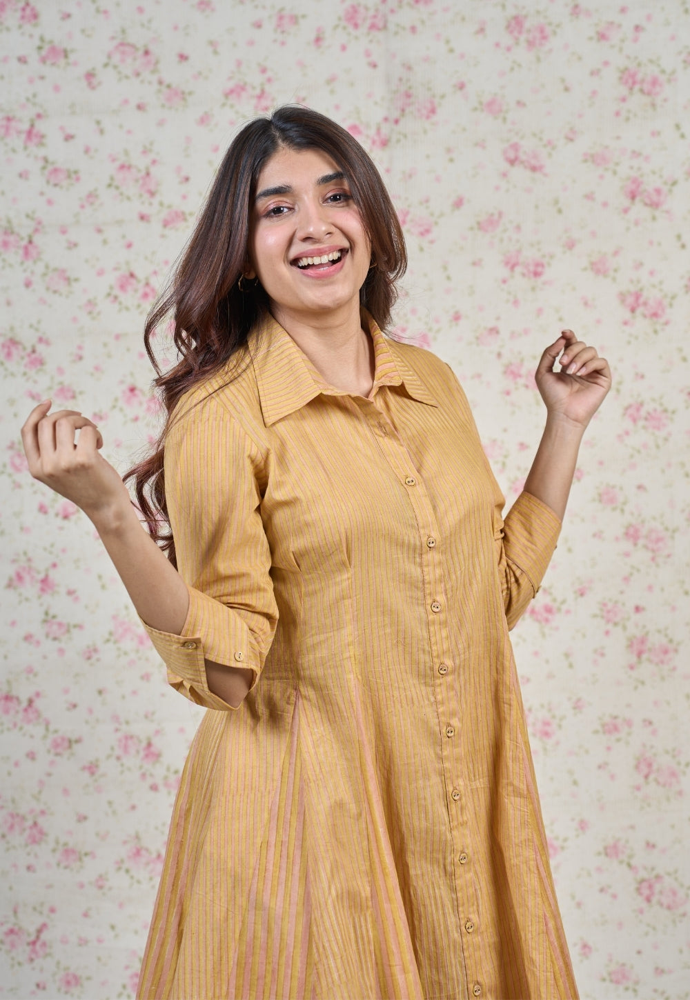Claire Yellow Sanganeri Mul Cotton A Line Dress