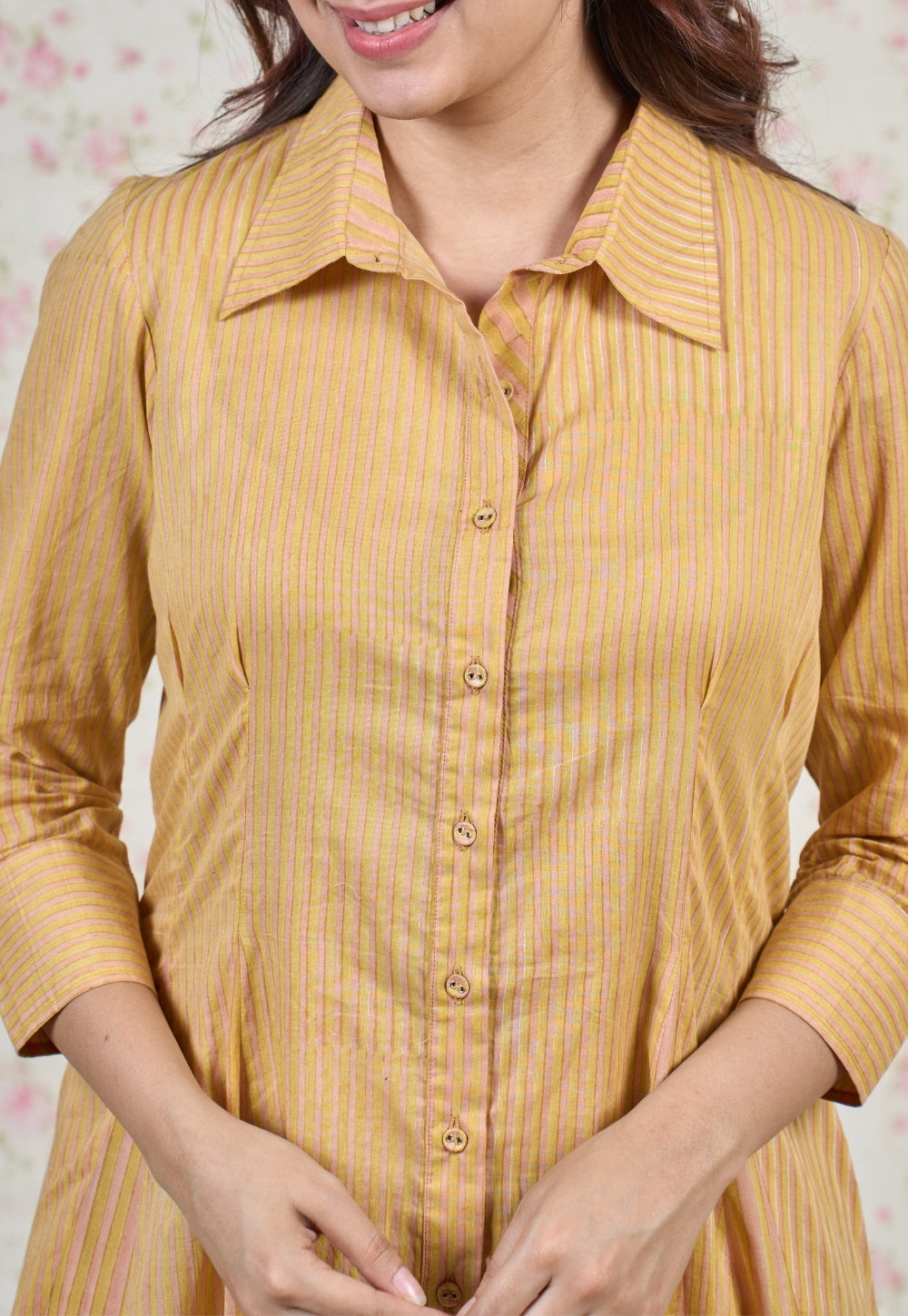 Claire Yellow Sanganeri Mul Cotton A Line Dress