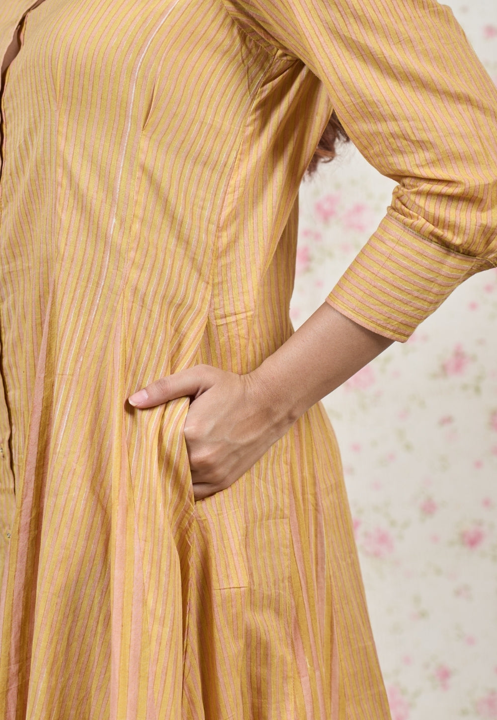 Claire Yellow Sanganeri Mul Cotton A Line Dress