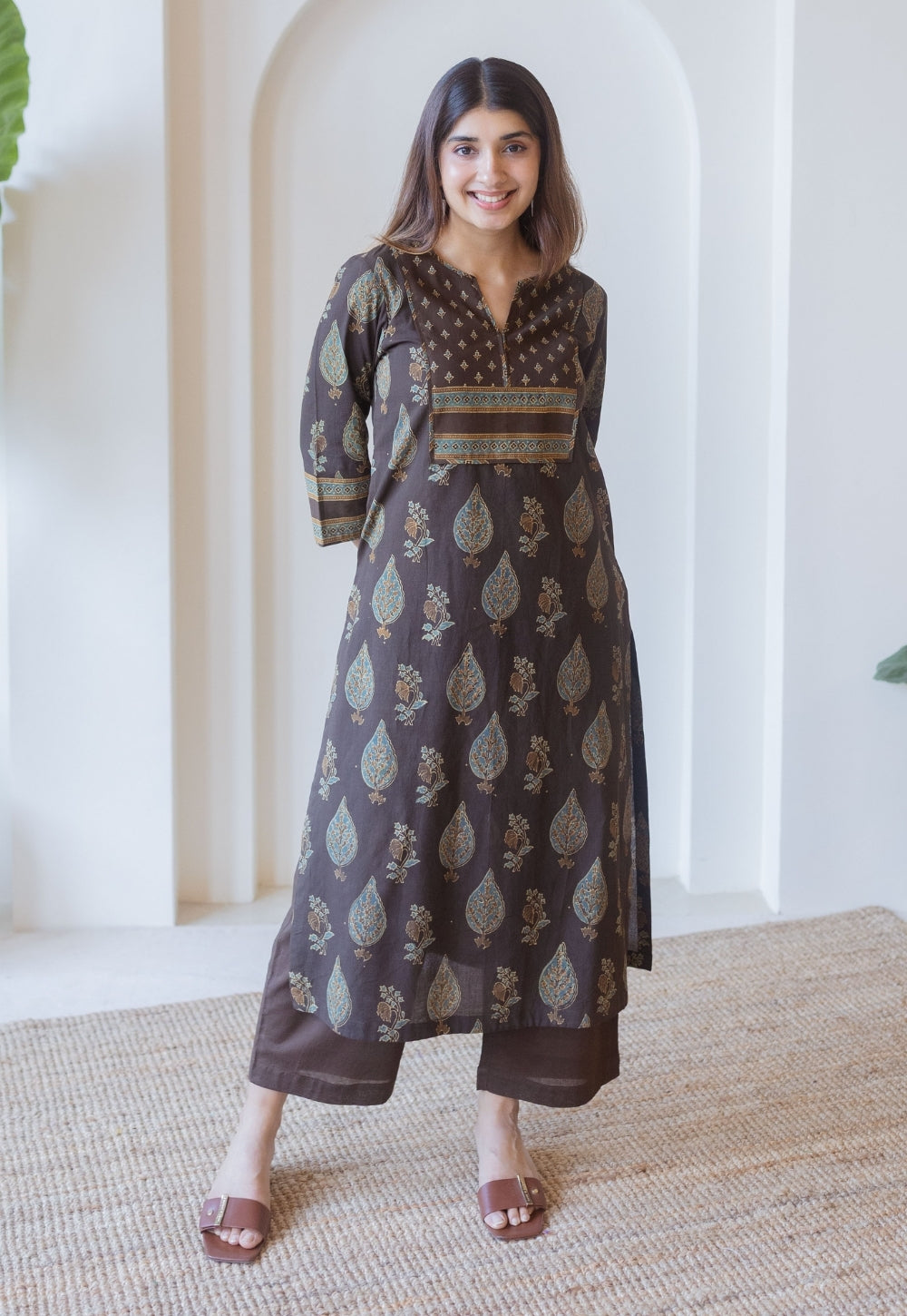 Nisha Brown Ajrakh Cotton Straight Kurta