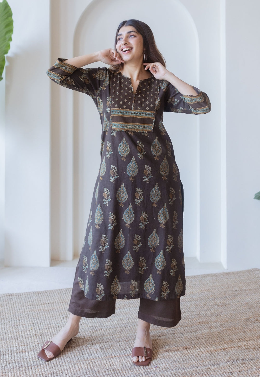 Nisha Brown Ajrakh Cotton Straight Kurta