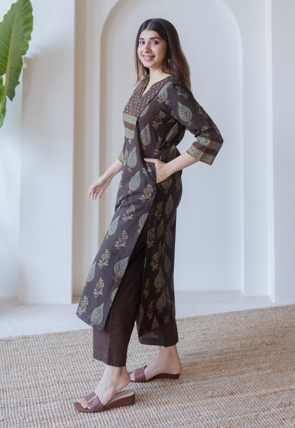 Nisha Brown Ajrakh Cotton Straight Kurta