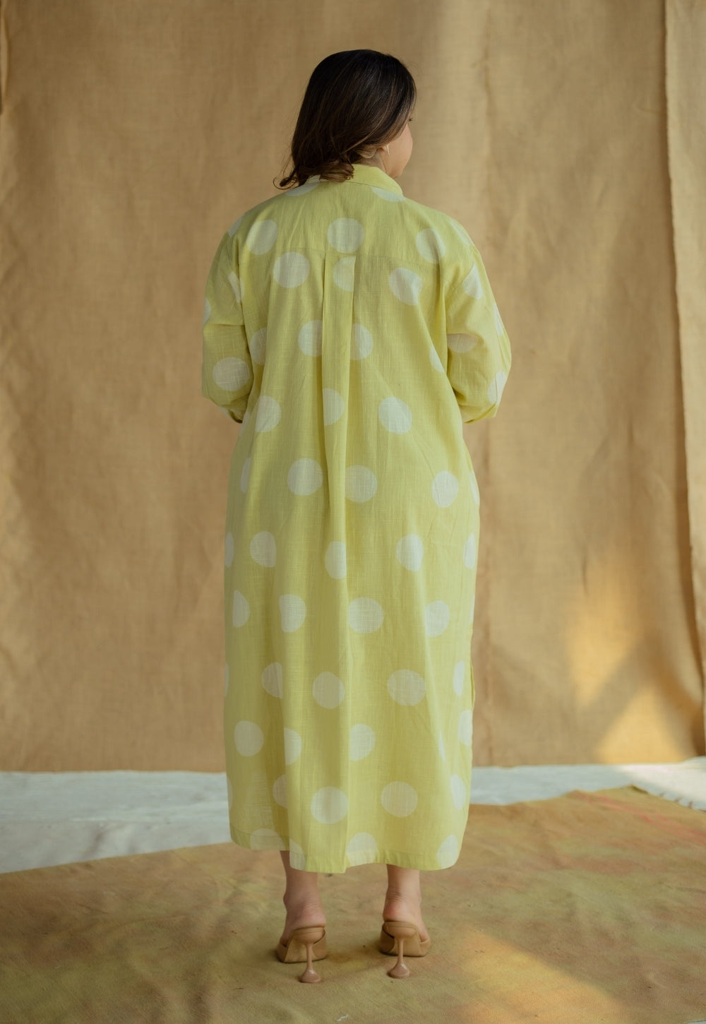 Samiyah Lime Green Hand Block Print Slub Cotton Shirt Dress