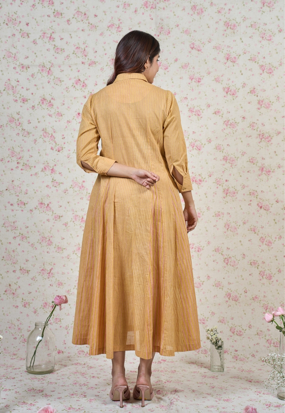 Claire Yellow Sanganeri Mul Cotton A Line Dress