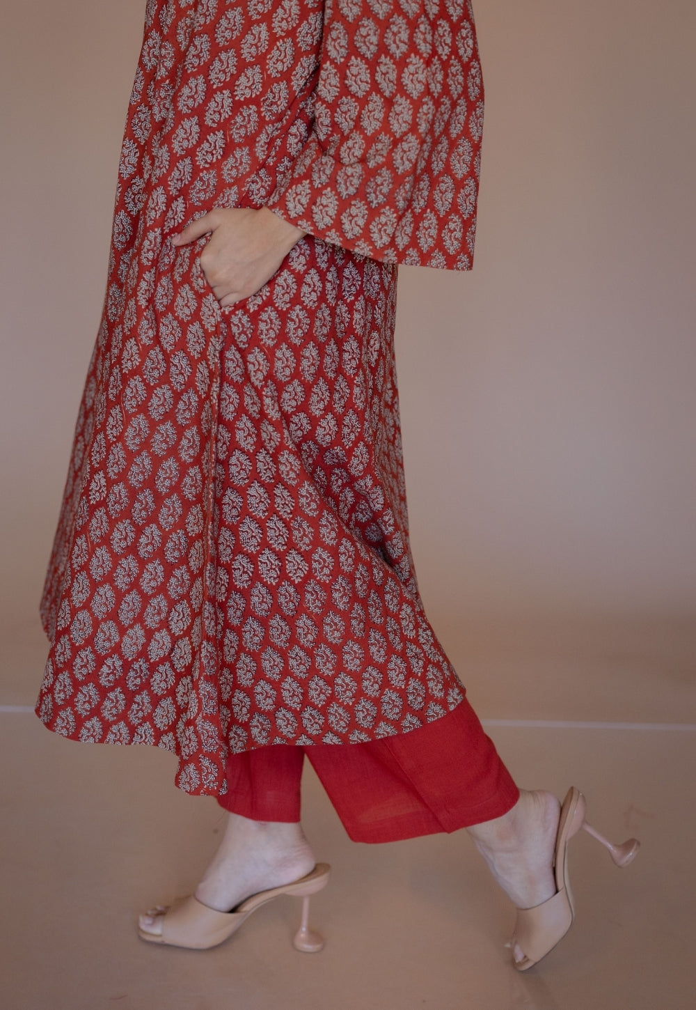 Sarah Red Bagru Cotton Kali Suit Set (Set of 3)