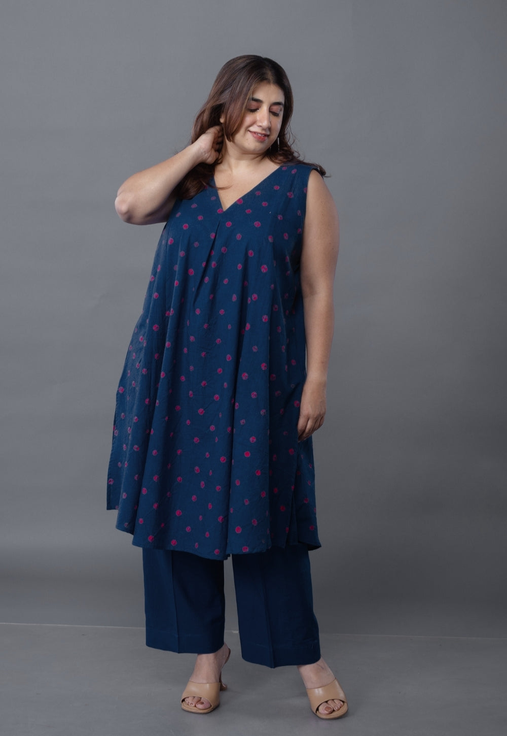 Raahi Blue Bandhani Cotton A Line Kurta