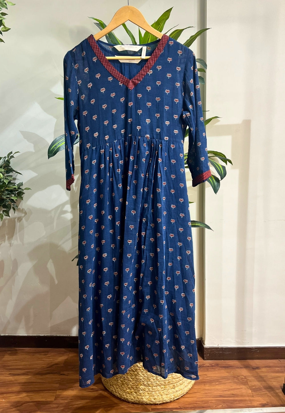 Inaya Blue Ajrakh MulMul Cotton A Line Kurta