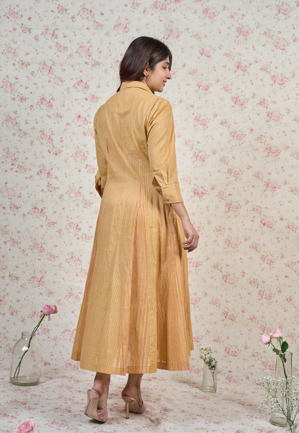 Claire Yellow Sanganeri Mul Cotton A Line Dress