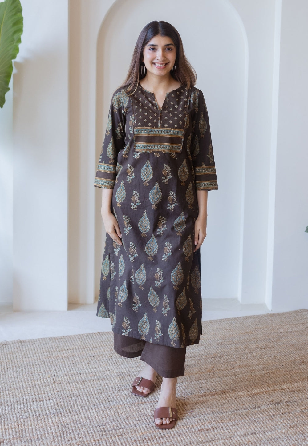 Nisha Brown Ajrakh Cotton Straight Kurta