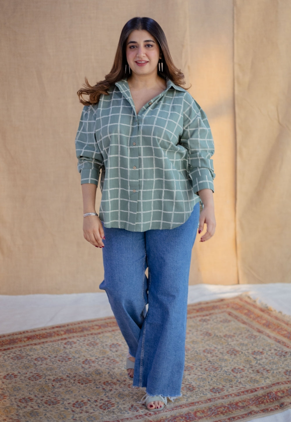 Ruhi Sage Green Dabu Slub Cotton Anti-Fit Shirt