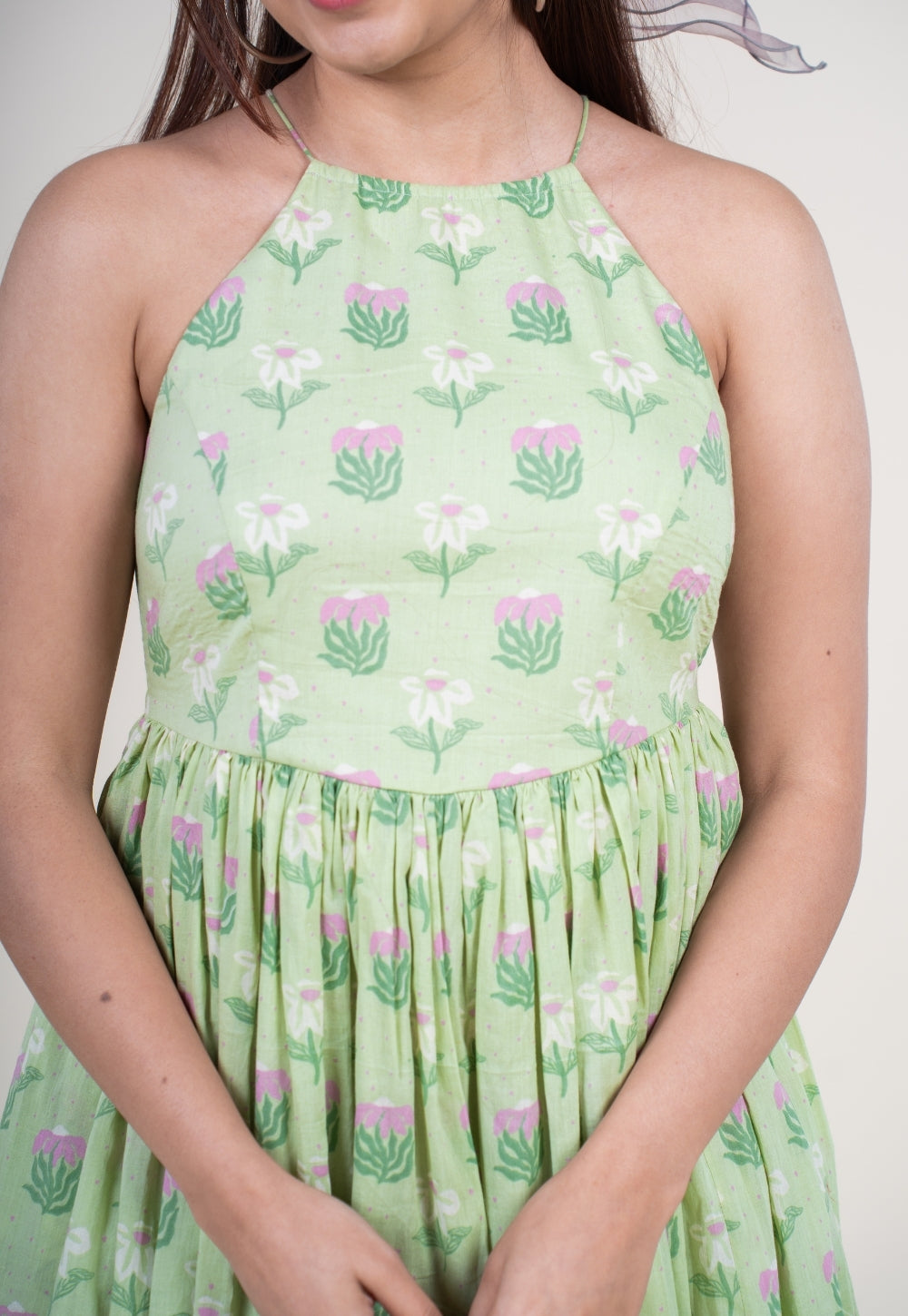 Zinal Mint Green Printed Mul A Line Dress