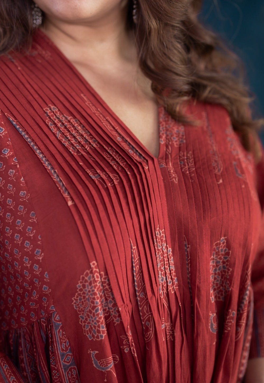 Urvi Red Ajrakh Cotton Kali Kurta