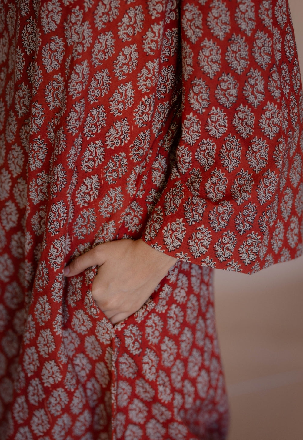 Sarah Red Bagru Cotton Kali Suit Set (Set of 3)