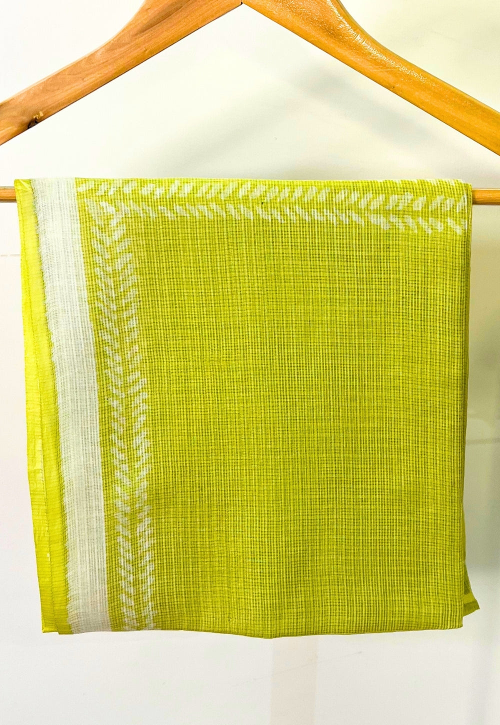 Green Leaf Border Hand Block Print Kota Doria Cotton Dupatta