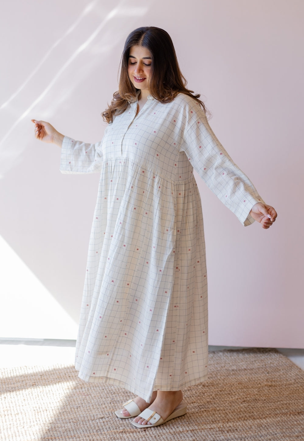 Maira Off White Jamdani Handloom Cotton A Line Dress