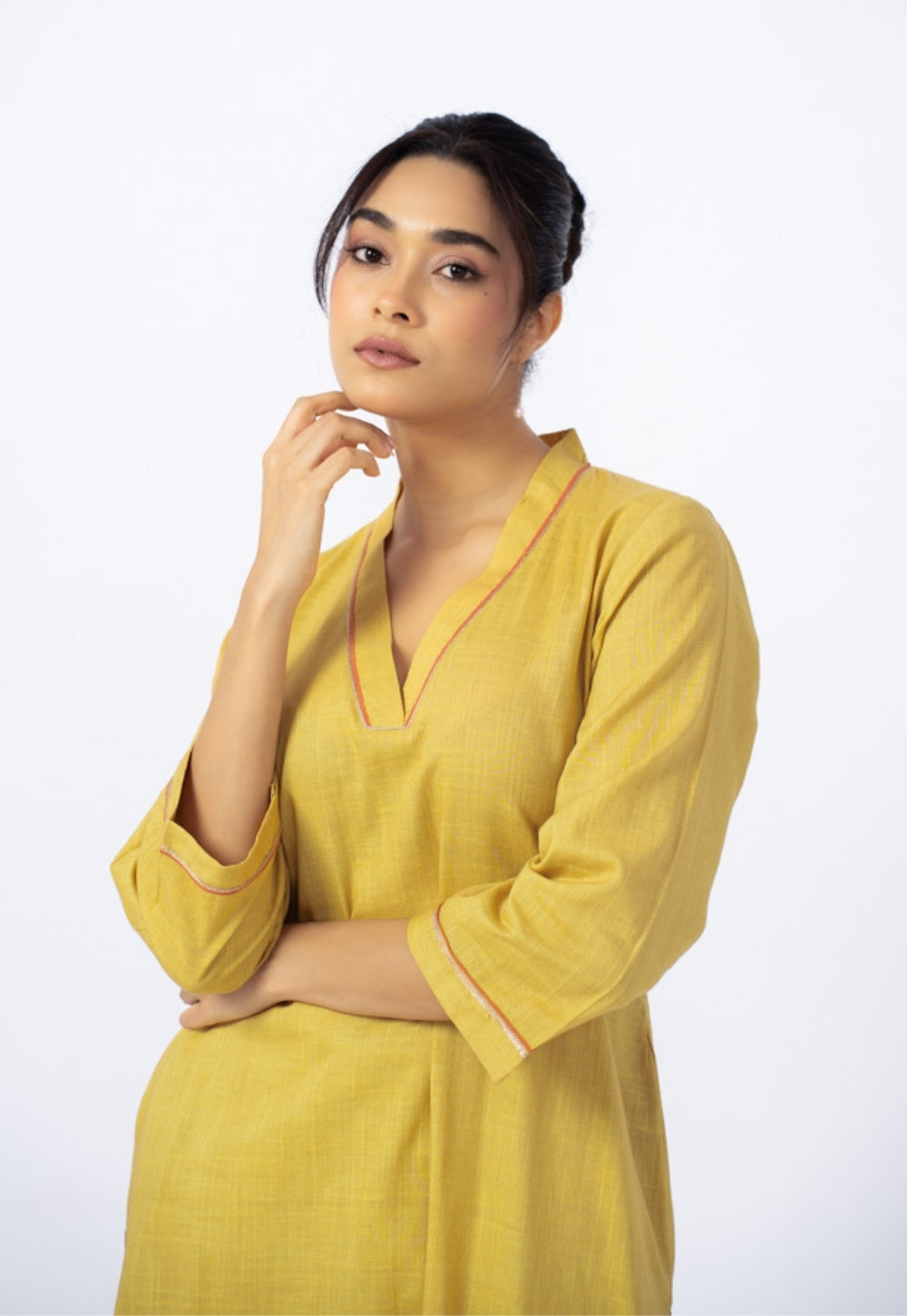 Zeenat Yellow Solid Slub Cotton Straight Kurta Suit Set with Solid Dupatta (Set of 3)