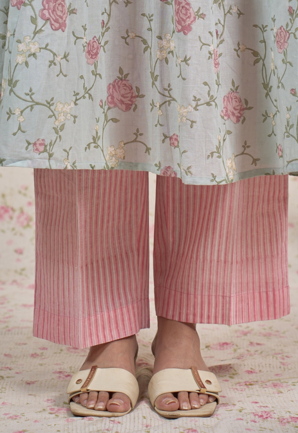 Yashi Rose Pink Sanganeri Mul Cotton Straight Pant