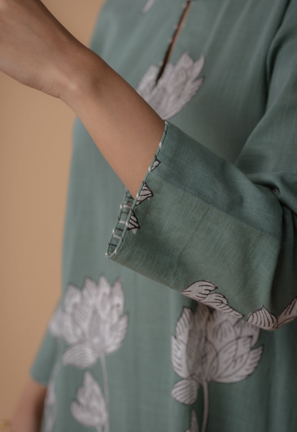 Zoohi Green Dabu Slub Cotton A Line Kurta