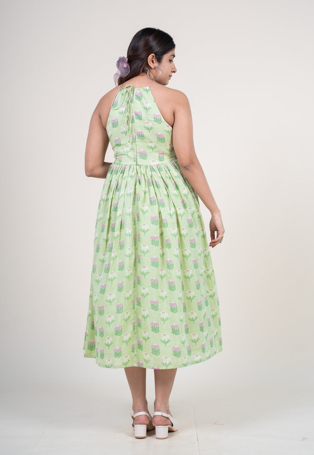 Zinal Mint Green Printed Mul A Line Dress
