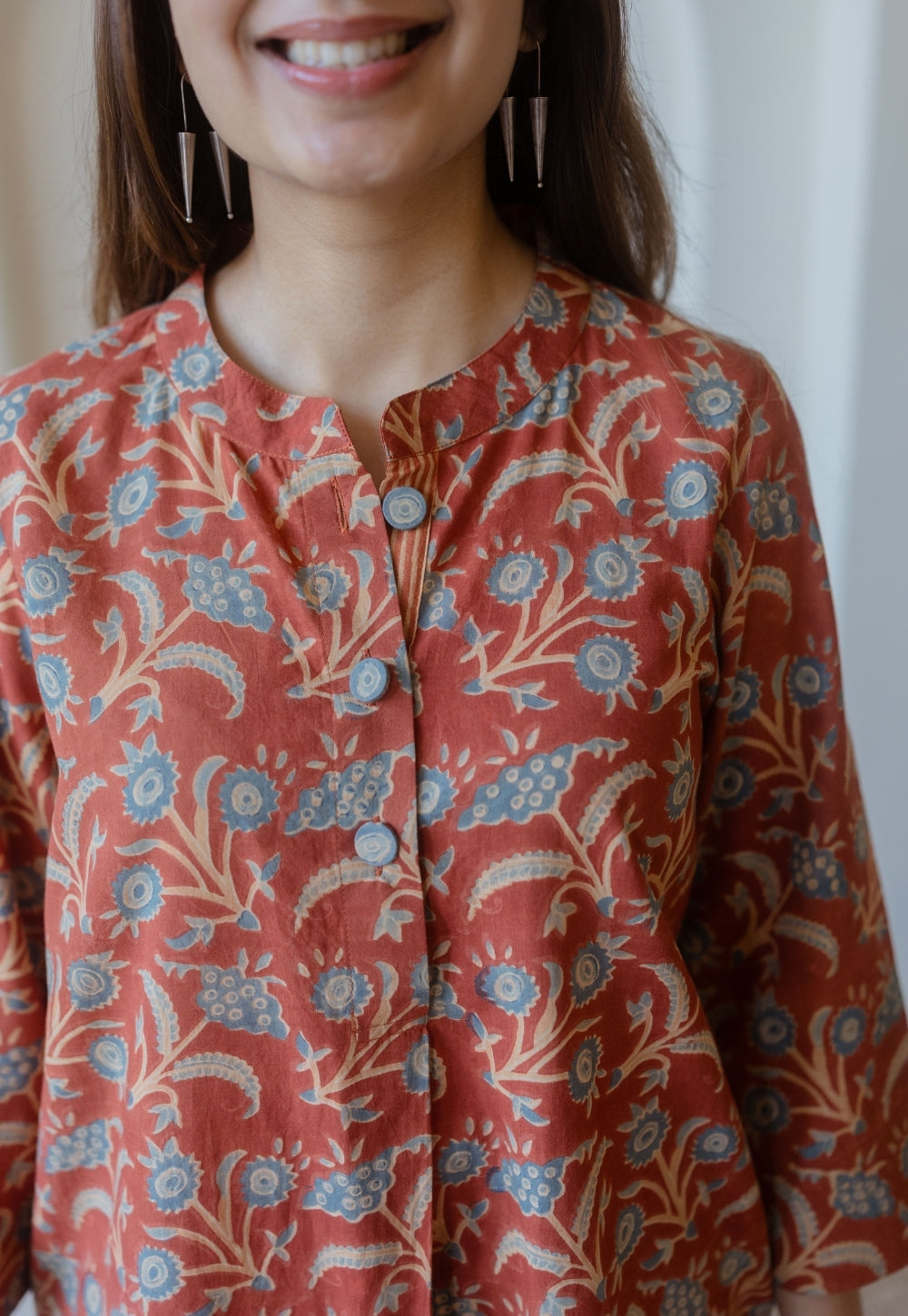 Aiza Red Ajrakh Cotton Straight Kurta