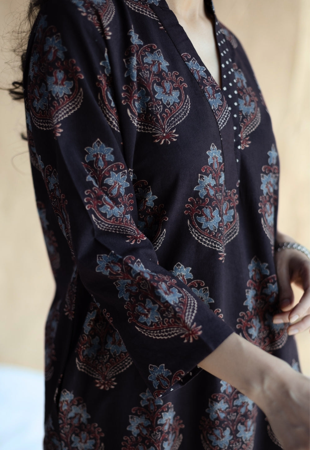 Maya Black Ajrakh Cotton Straight Kurta