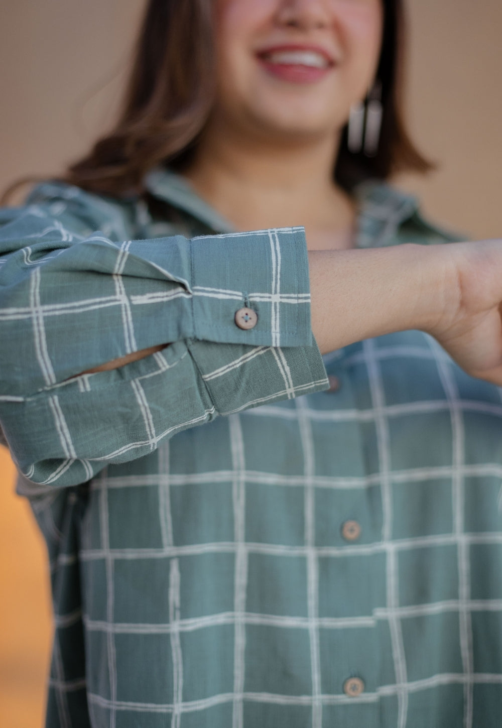 Ruhi Sage Green Dabu Slub Cotton Anti-Fit Shirt