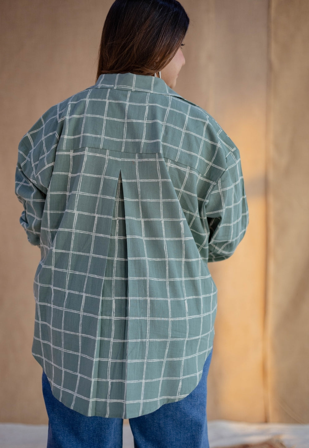 Ruhi Sage Green Dabu Slub Cotton Anti-Fit Shirt