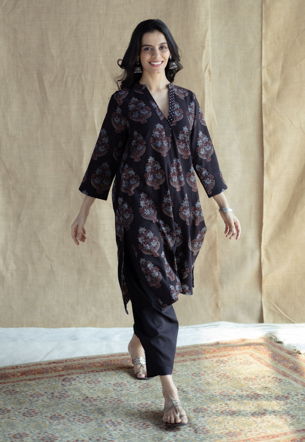 Tarin Black Solid Slub Cotton Afghan Pant
