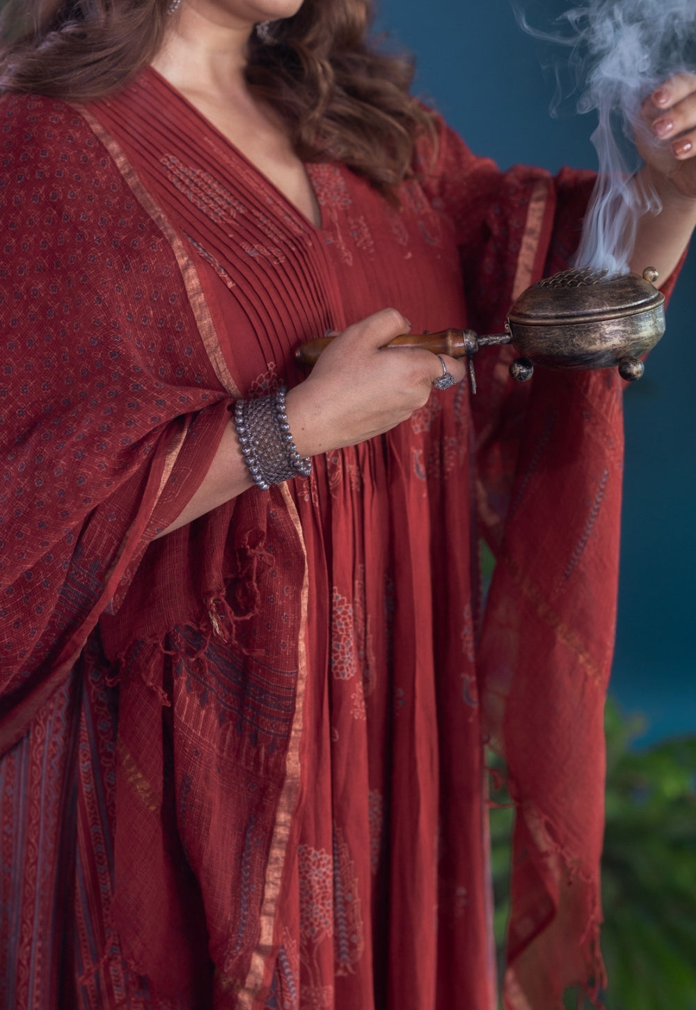 Urvi Red Ajrakh Cotton Kali Kurta
