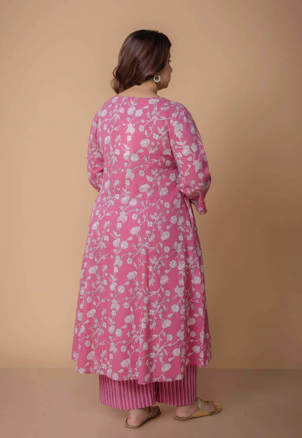 Karisma Pink Dabu Slub Cotton Kali Kurta