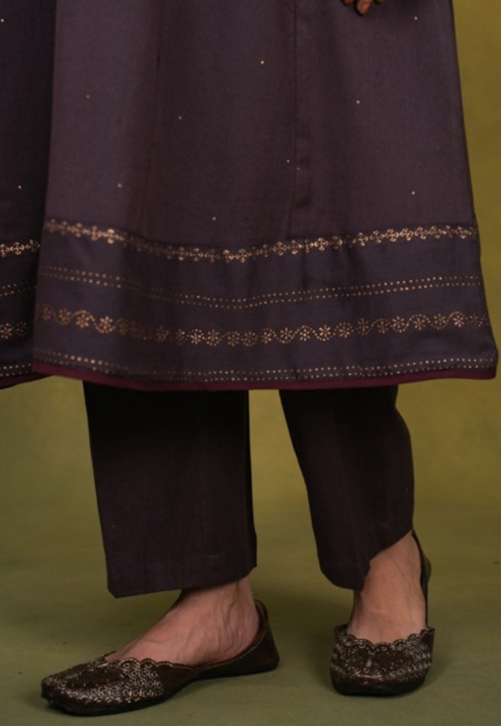 Zohra Aubergine Rogan Handblock Printed Cotton Jhabbha Kali Kurta Suit Set (Set of 3)