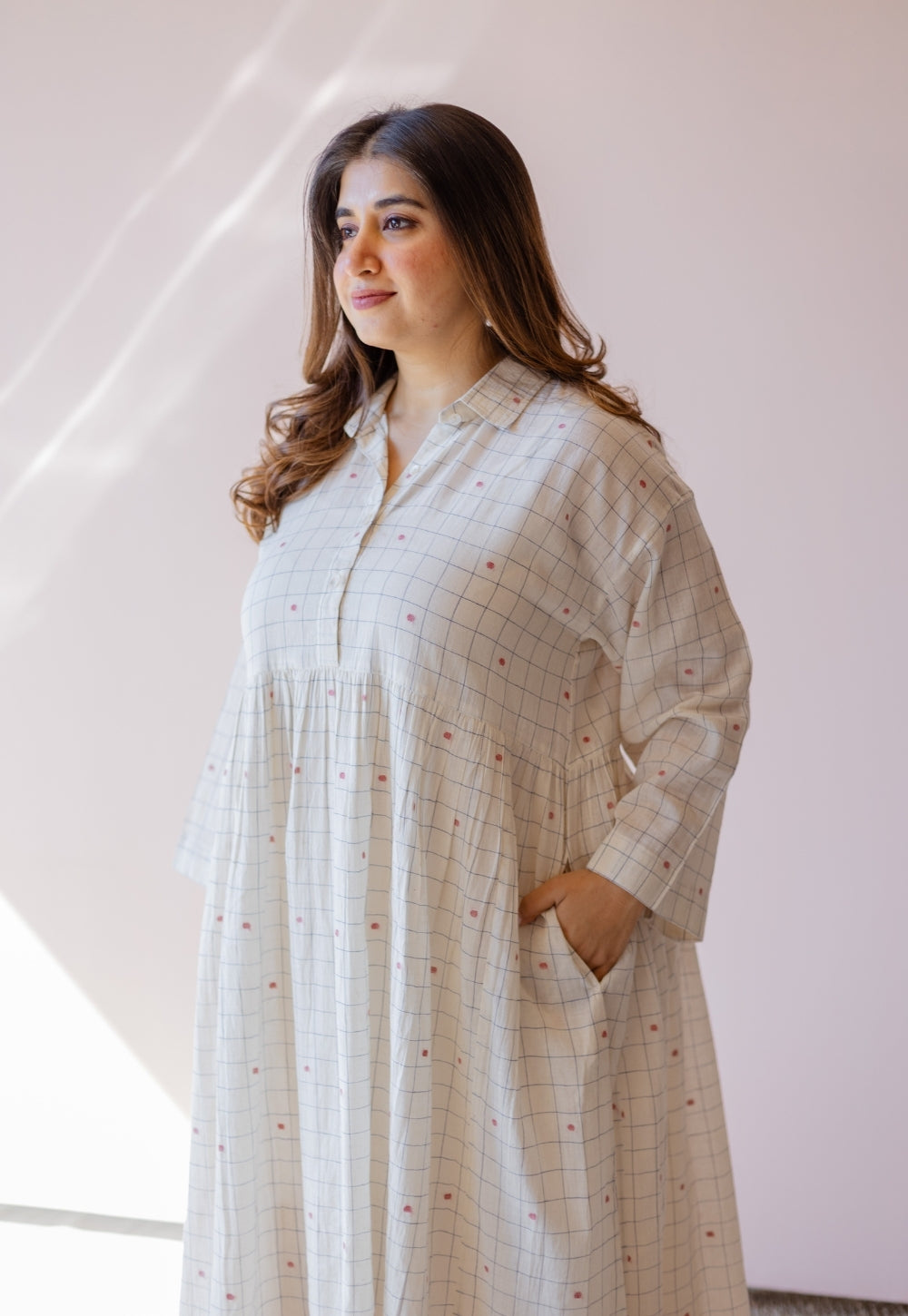 Maira Off White Jamdani Handloom Cotton A Line Dress