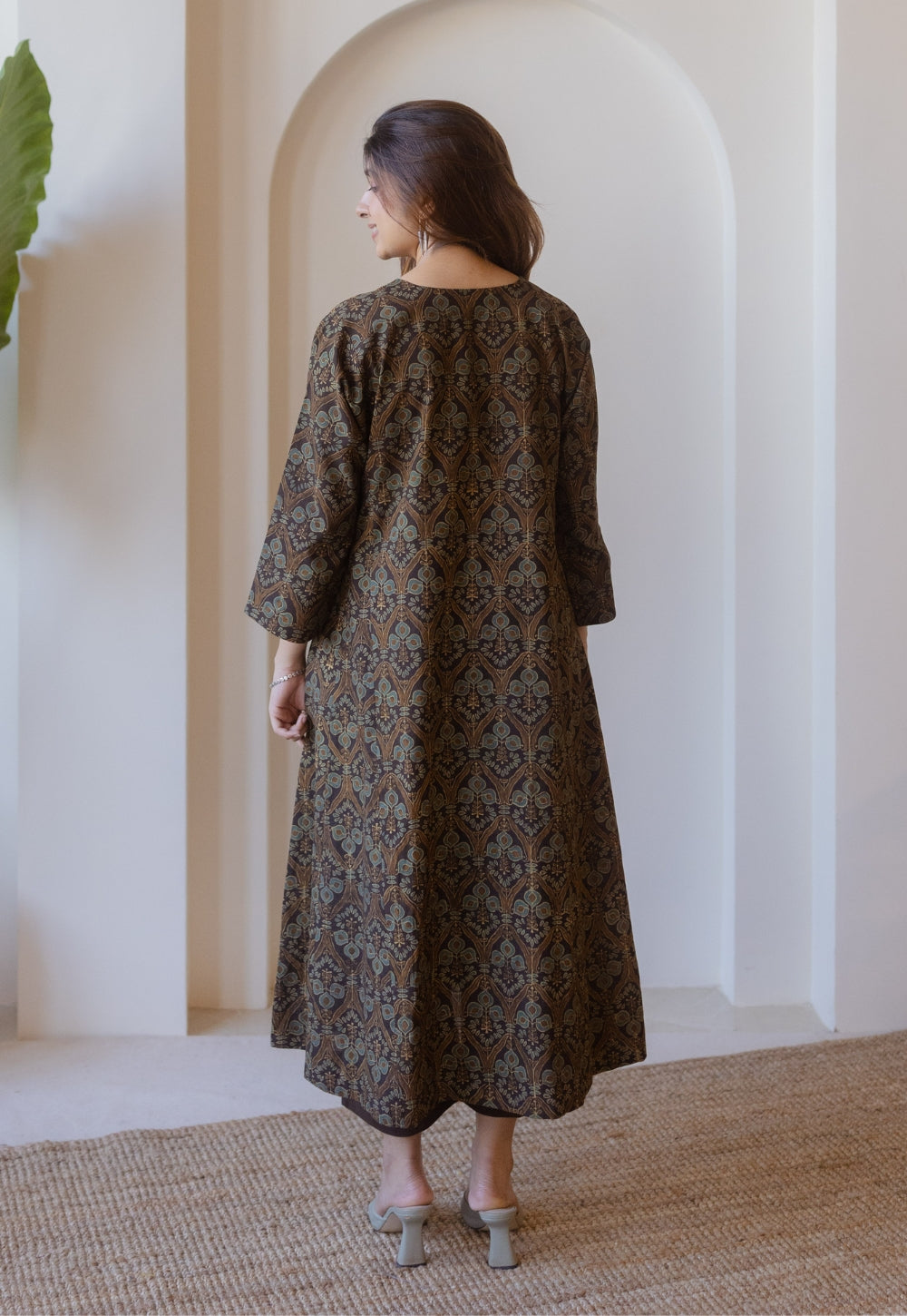 Nyra Brown Ajrakh Cotton Jhabbha Kali Kurta