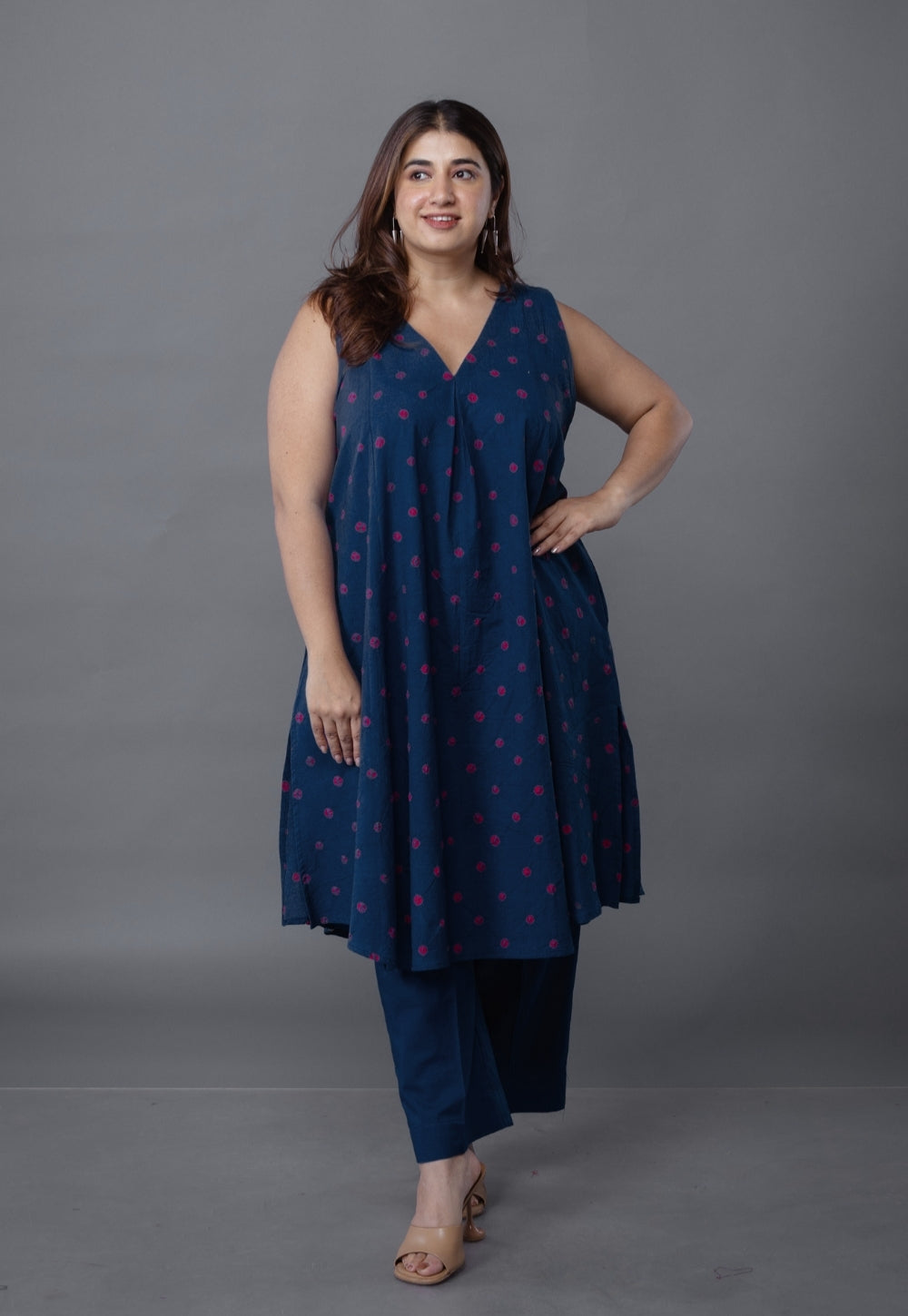 Raahi Blue Bandhani Cotton A Line Kurta