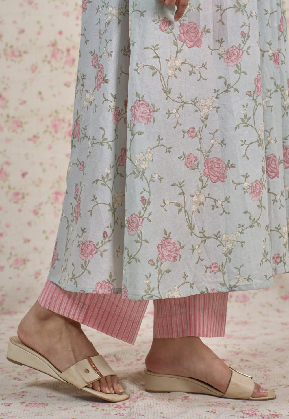 Yashi Rose Pink Sanganeri Mul Cotton Straight Pant