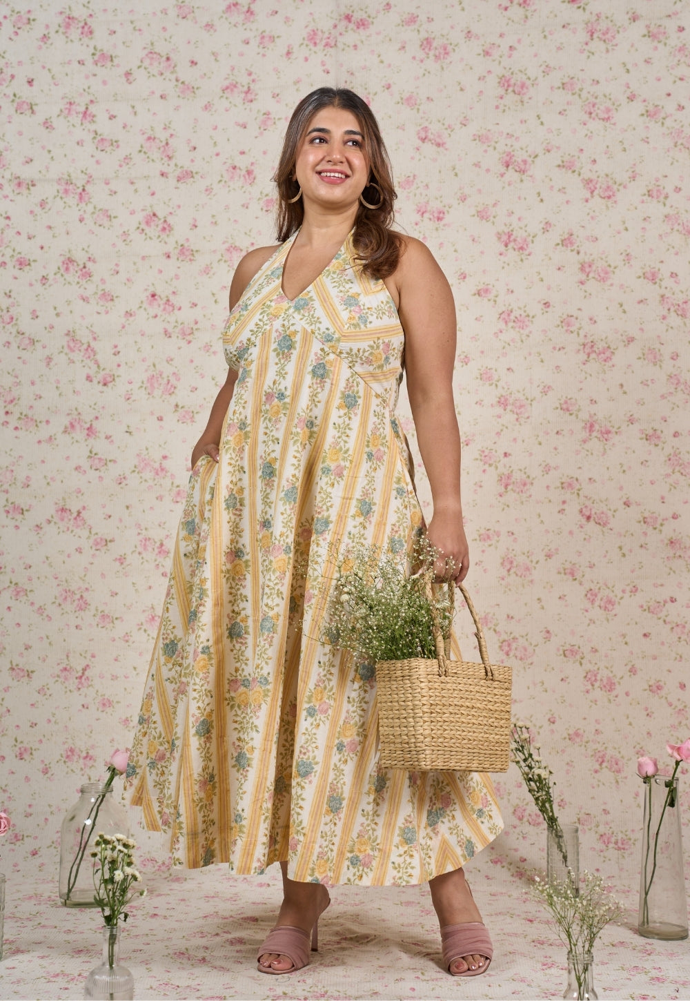 Ivy Yellow Sanganeri Mul Cotton A Line Dress
