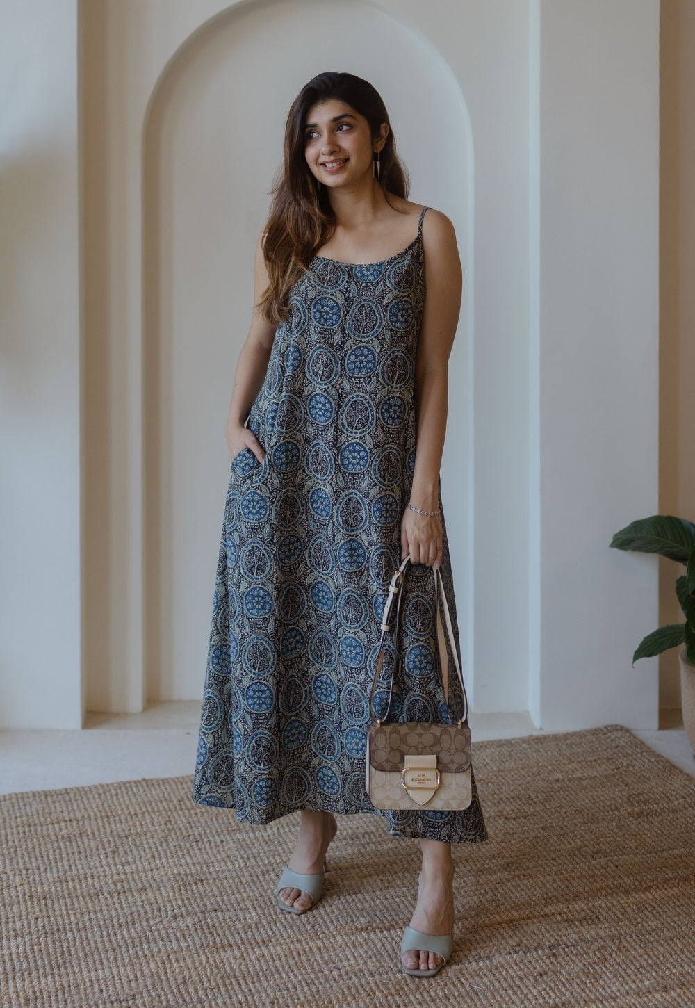 Viaana Black Ajrakh Cotton A Line Dress