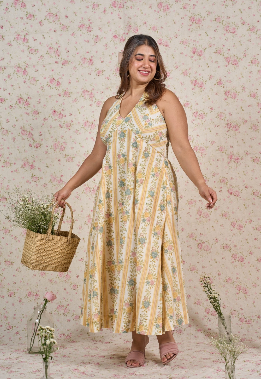 Ivy Yellow Sanganeri Mul Cotton A Line Dress