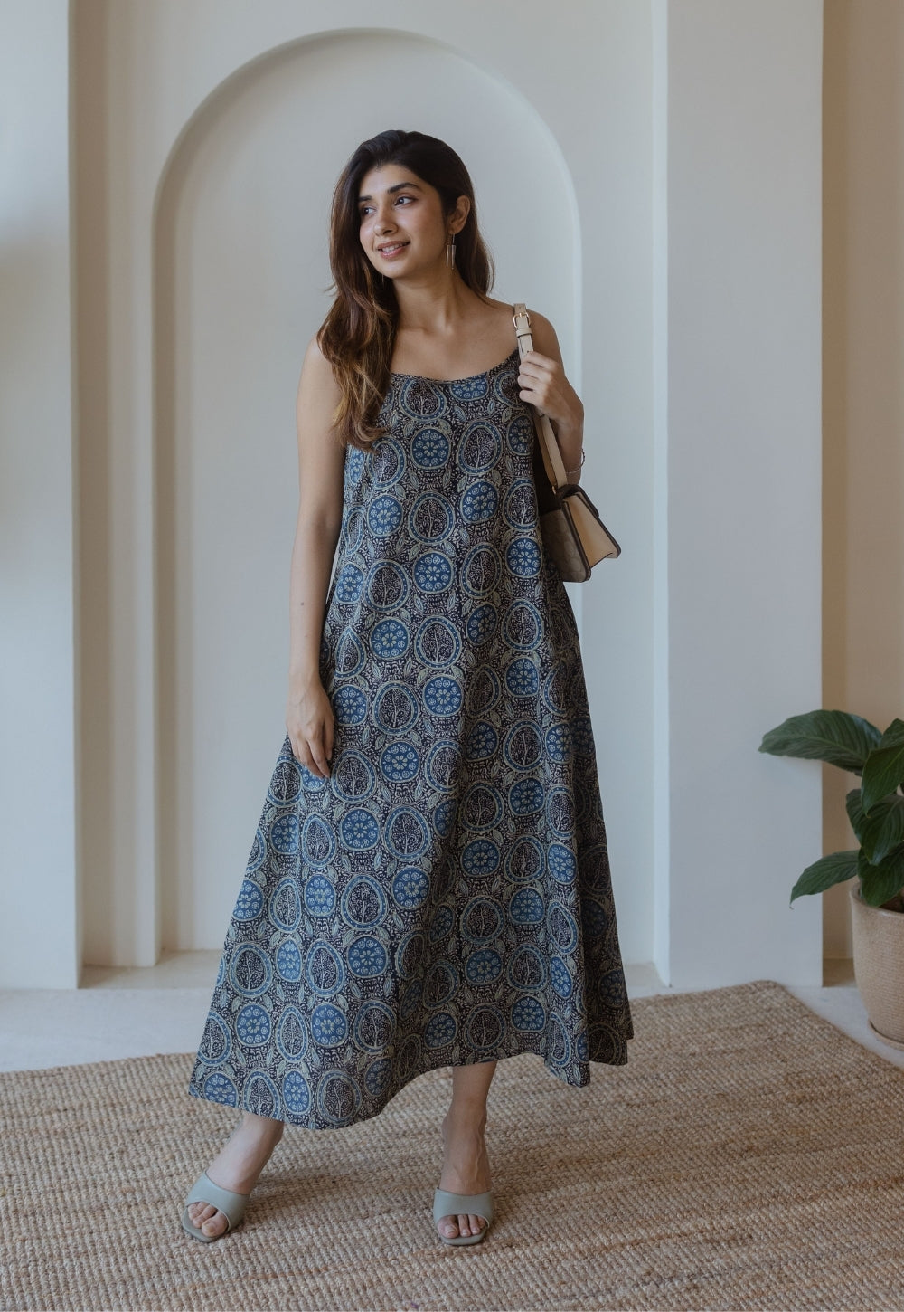 Viaana Black Ajrakh Cotton A Line Dress