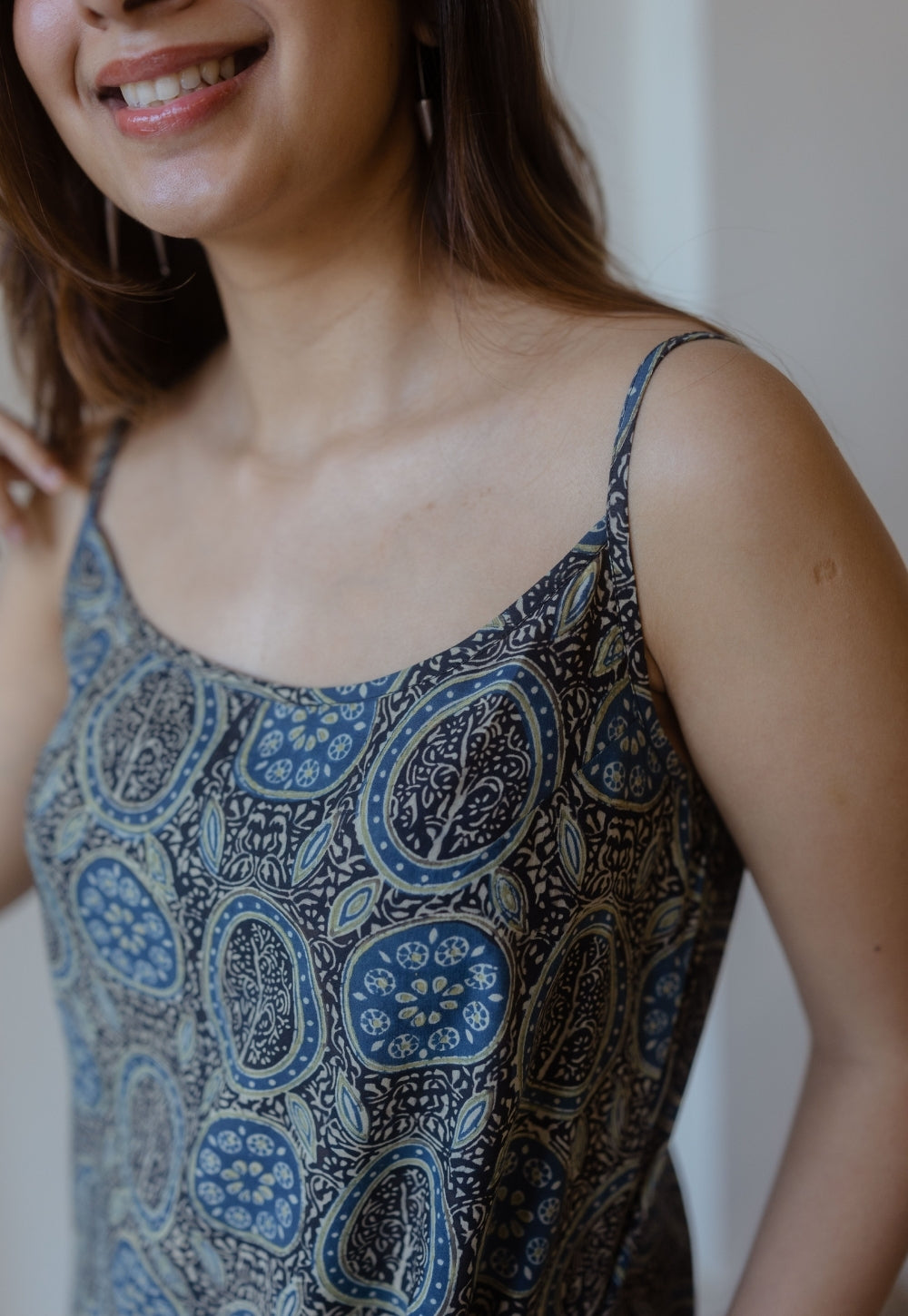 Viaana Black Ajrakh Cotton A Line Dress