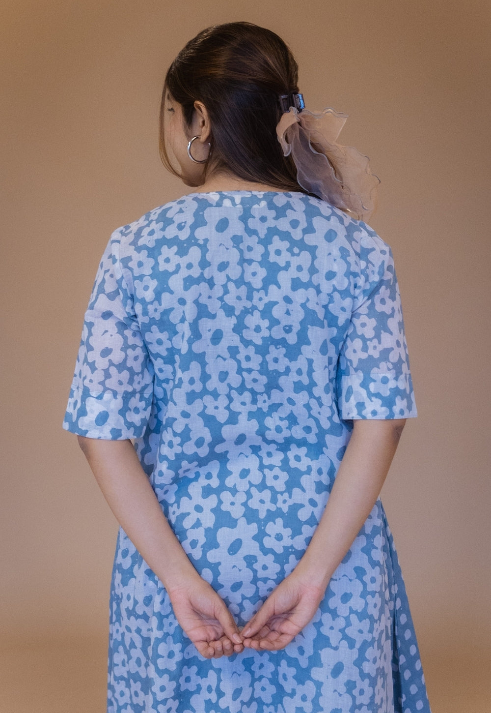 Suhana Blue Batik MulMul A Line Dress with Slip