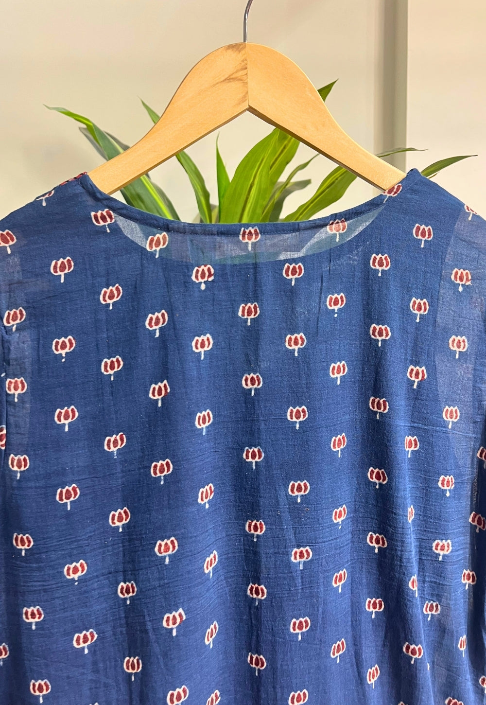 Inaya Blue Ajrakh MulMul Cotton A Line Kurta