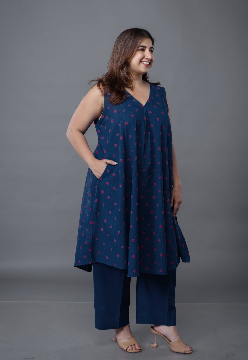 Raahi Blue Bandhani Cotton A Line Kurta