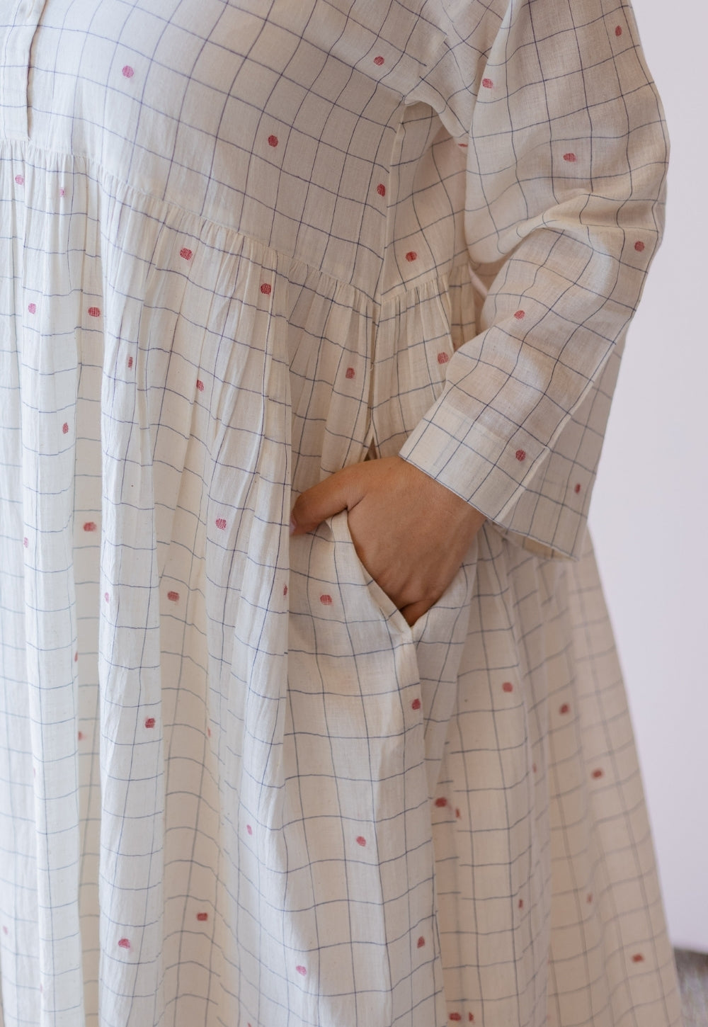 Maira Off White Jamdani Handloom Cotton A Line Dress