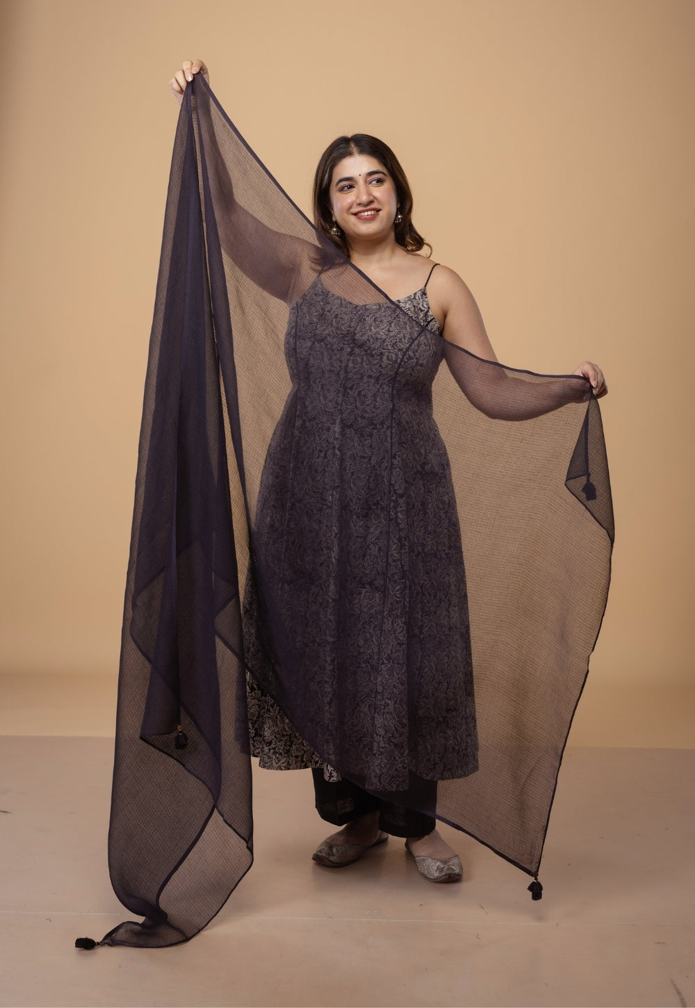 Black Solid Kota Doria Cotton Dupatta