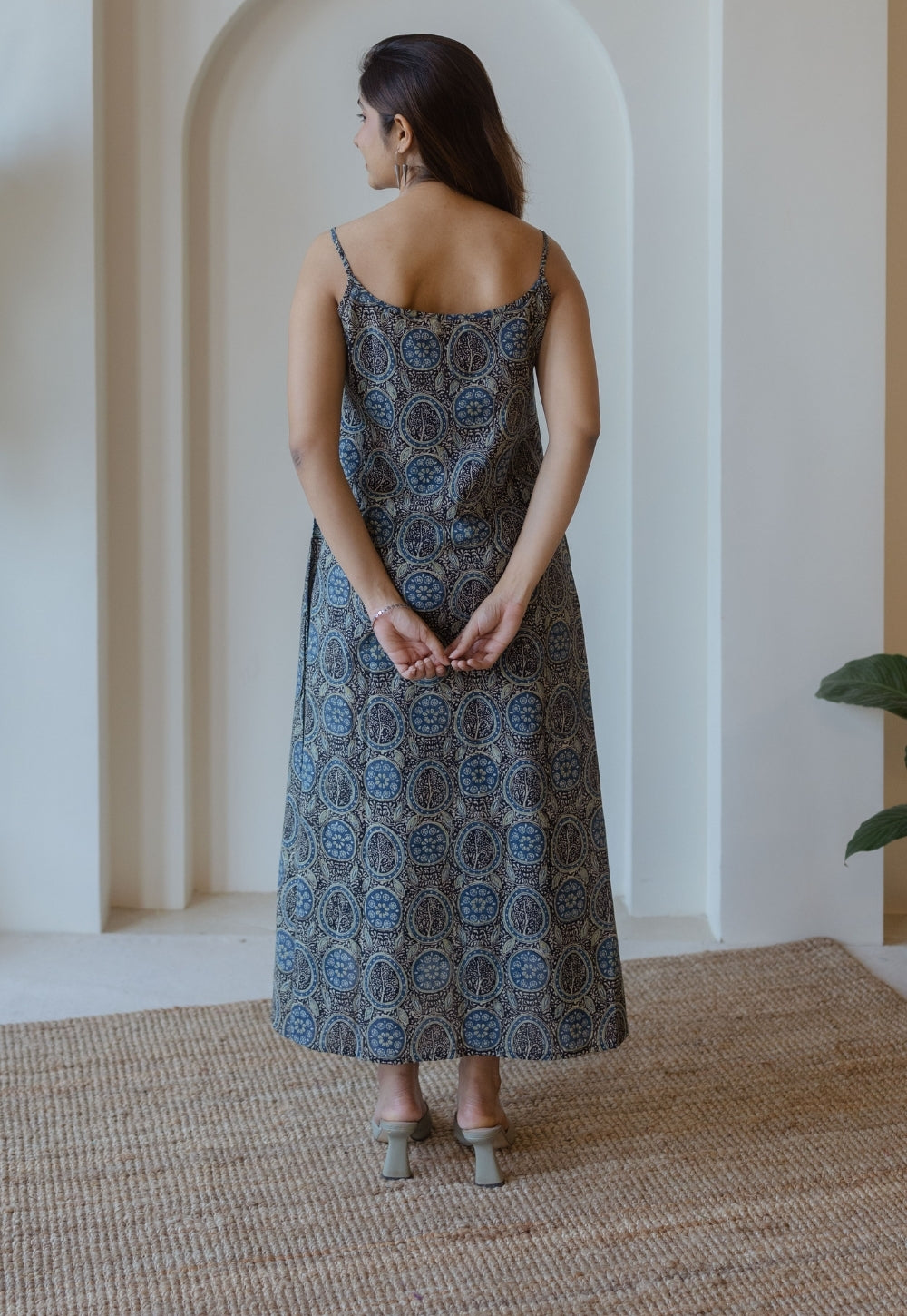 Viaana Black Ajrakh Cotton A Line Dress