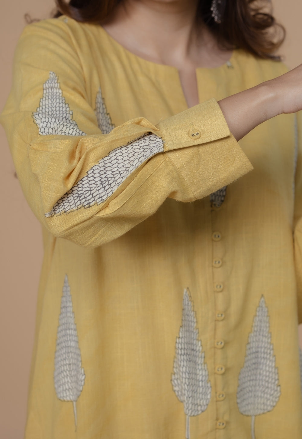 Ruchi Yellow Dabu Slub Cotton Straight Kurta Set (Set Of 2)