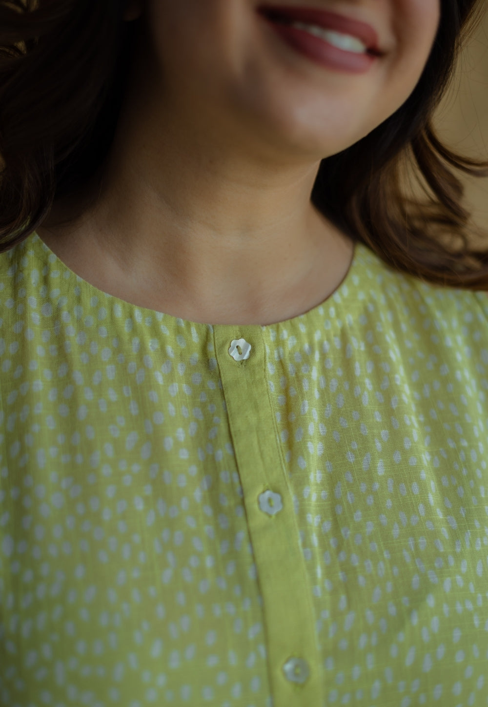 Heena Lime Green Hand Block Print Slub Cotton A Line Kurta