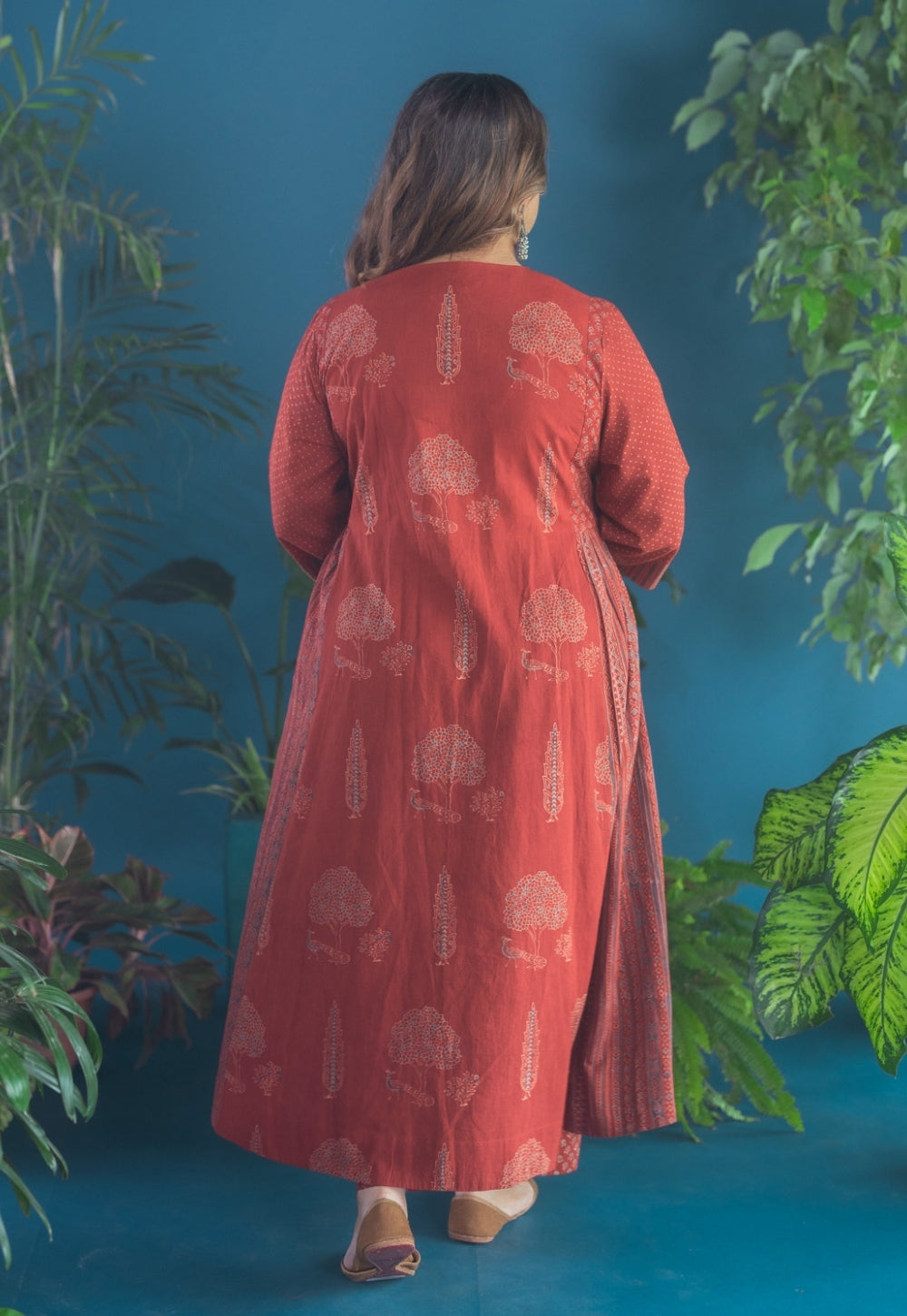 Urvi Red Ajrakh Cotton Kali Kurta
